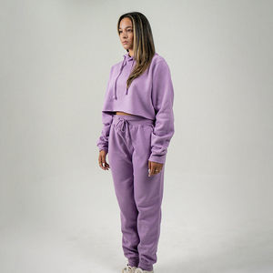 Custom Manufacturer Private Label Apparel Crop Top <b>Set</b> Tracksuit Streetwear Two Piece Jogger <b>Sets</b> Cotton Loose Fit Full Sleeve - Product Image 5