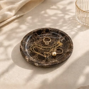Plateau rond en marbre pour bijoux, organiseur de bijoux, plat décoratif en pierre, support pour bagues, boucles d'oreilles, bracelets, colliers, décoration de coiffeuse - Product Image 2
