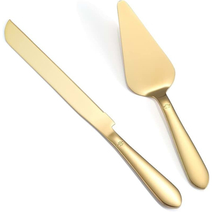 Stainless Steel with Brass Handles <b>Cake</b> <b>Server</b> of <b>Cake</b> Knife Flatware String of Beads Design Brass Handle 2 Piece Set - Product Image 4