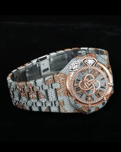Reloj Analógico de Lujo para Hombre, Dos Tonos, con Diamantes Moissanite, Completamente Adornado, Oro Rosa y Plata, Estilo Camuflaje, Hip Hop, Movimiento de Cuarzo, Acero Inoxidable - Product Image 3