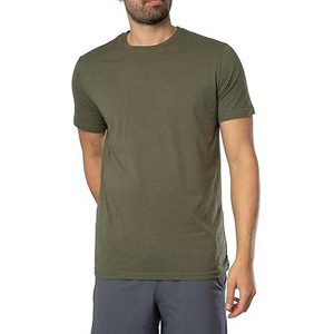 T-shirt en coton vert olive à manches courtes pour homme, coupe classique, col rond, tricoté, couleur unie, respirant, 180g, design vierge - Product Image 5