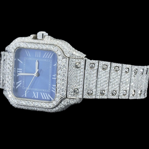 Reloj Mecánico de Cuarzo con Diseño Único, Esfera Azul, Caja Cuadrada, Adornado con Diamantes Moissanite, Exclusivo Reloj de Regalo de Diseñador de Hip Hop - Product Image 4