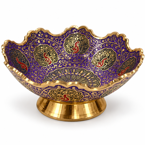 5 Inch <b>Purple</b> Brass <b>Decorative</b> Bowl with Peacock Design, Traditional Indian Handcrafted Bowl for Pooja, Home <b>Decor</b>, Wedding - Product Image 1