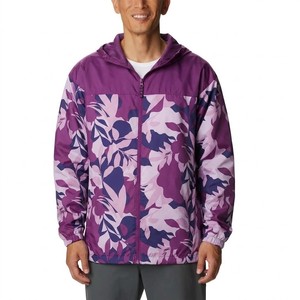Men's Purple Floral Print Hooded Windbreaker <b>Jacket</b> Lightweight Full Zip Outdoor Casual Streetwear Outerwear - Product Image 5