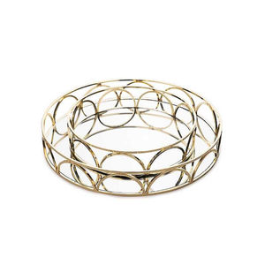 Plateau de service rond en métal doré géométrique de qualité supérieure avec miroir en verre, décoration décorative pour la maison, l'hôtel ou le restaurant - Product Image 5
