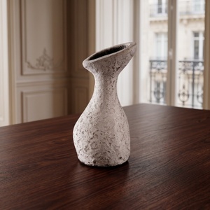 Wabi Sabi Speckled White <b>Ceramic</b> <b>Vase</b> with Slanted Mouth Organic Shape Rough Textured Clay Pottery for Living Room Home Decor - Product Image 2