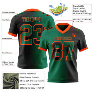 Camiseta de Fútbol Personalizada Negra con Malla Verde Kelly y Naranja, Auténtica, Degradada, a la Moda, de Alta Calidad, Transpirable, Ropa Deportiva de Alto Rendimiento - Product Image 2