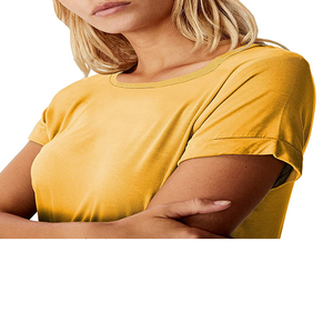 High Quality Custom Logo Casual Plus Size Jersey Cotton Short Sleeve <b>T</b>-<b>shirt</b> <b>Yellow</b> Color <b>Women's</b> - Product Image 3