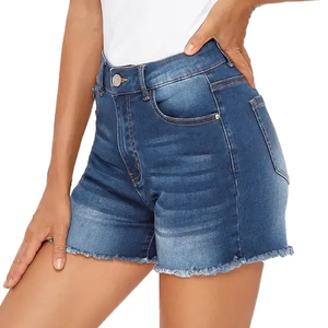Shorts de mezclilla de algodón de moda para mujer, pantalones cortos de mezclilla de cintura alta para verano, shorts de mezclilla con dobladillo deshilachado para mujer - Product Image 4