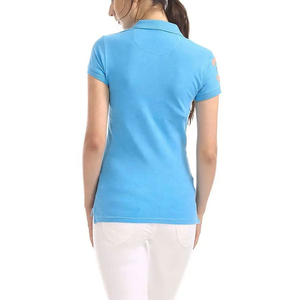Polo pour femme bleu clair à manches courtes, couleur unie, décontracté, en piqué de coton, longueur standard, tissu tissé, T-shirt polo ODM OEM - Product Image 2