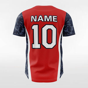 เสื้อเบสบอลสีแดง แขนลายพราง ติดกระดุมเต็มตัว พิมพ์ลายด้วยความร้อน ป้องกันแบคทีเรีย ระบายอากาศได้ดี ผลิตจากโพลีเอสเตอร์ เหมาะสำหรับทุกเพศทุกวัย ชุดกีฬา - Product Image 3