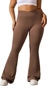 Women's & Men's Solid High-Waisted Yoga Active Wear Flare Leggings Quick Dry Spandex/Nylon <b>Material</b> Custom Logo Option - Product Image 5