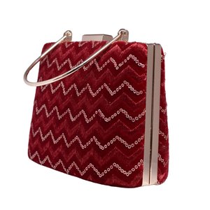 Bolso de Mano de Fiesta con Bordado de Patrón Zigzag Rojo, Elegante Bolso de Noche de Diseñador para Eventos de Mujeres - Product Image 2