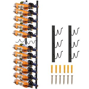 Porte-bouteilles mural vertical moderne en acier noir 12x2 avec porte-serviettes, porte-vin décoratif mural - Product Image 1