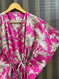 Vestido Kaftán Floral de Algodón para Mujer, Túnica de Playa Ligera, Ropa de Verano Informal, Estampado Bohemio, Maxi Vestido con Mangas Murciélago, Hecho a Mano - Product Image 5