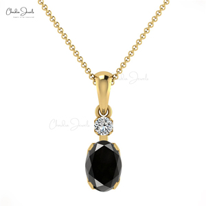 Colgante de Diamante Negro Natural de 7x5mm con Engaste de Garras, Collar con Acento de Diamante G-H en Oro Sólido de 14K para Joyería de Boda, Proveedor Mayorista - Product Image 1