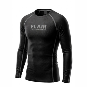 Flair Men's Long Sleeve <b>Compression</b> <b>Shirt</b> <b>Black</b> O-Neck Knitted Polyester Quick Dry Sporty Fit - Product Image 5