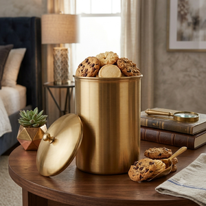 Handcrafted Brass <b>Storage</b> Canister with Lid Metal <b>Kitchen</b> <b>Storage</b> <b>Jar</b> Decorative Countertop Container <b>for</b> Tea Coffee Sugar - Product Image 4