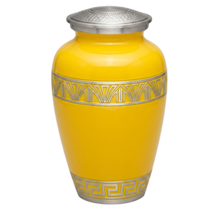 Urne funéraire marron pour adulte avec bande Art Déco argentée et motif clé grecque, en alliage d'aluminium, pour cendres humaines. - Product Image 5