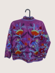 Manteau Bohème en Velours Violet Brodé de Fleurs, Manches Longues, Col Mandarin, Vêtement d'Extérieur Casual pour Femmes, Style Automne - Product Image 2