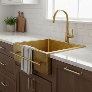 Magnifique évier de cuisine en laiton martelé, fait main, surface résistante aux rayures, pour une décoration élégante de la cuisine. - Product Image 4