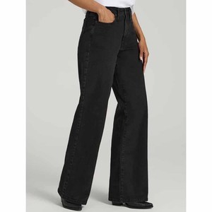 Jean en denim taille haute pour femme, coupe large, délavage foncé, longueur intégrale, style décontracté, couleur unie, 100 % coton, idéal pour l'automne - Product Image 2