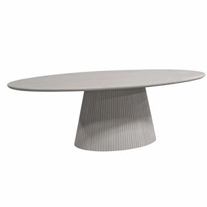 Mesa de Comedor Moderna con Base de Madera con Diseño de Listones Verticales de Aspecto Lujoso, Forma Ovalada Sólida y Cubierta de Madera de Mango con Acabado Gris - Product Image 3