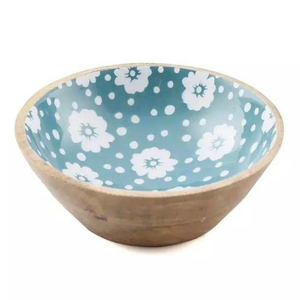 Bol de service en bois émaillé écologique de luxe, fait main en bois de manguier avec incrustation de feuille d'or et décor Meenakari, idéal pour les fêtes - Product Image 1