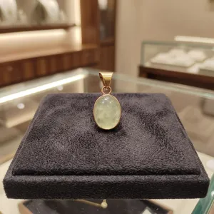 Colgante de Latón con Cabujón Ovalado de Prehnita, Joyería de Piedra Preciosa Verde Natural al por Mayor - Product Image 3