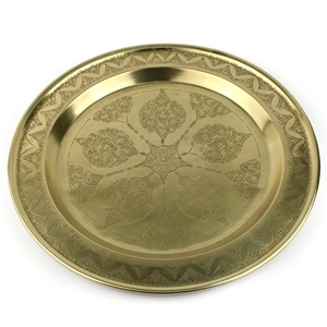 Assiette de service en laiton faite à la main pour la cuisine et la restauration hôtelière, assiette ronde en métal couleur antique, plateau de service. - Product Image 5