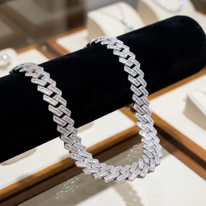 Luxury Moissanite <b>Statement</b> <b>Necklace</b> 925 Silver Rhodium Plated Baguette Cut Link Chain Geometric Design Party Unisex - Product Image 3