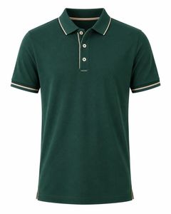 Chemise piqué à manches courtes vert foncé pour homme, décontractée, respirante, tricotée, couleur unie, coupe classique, polyester/coton - Product Image 1