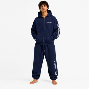 Ensemble de survêtement personnalisé pour homme 100 % coton avec sweat à capuche zippé et pantalon de jogging – Streetwear haut de gamme, couleur et taille personnalisables, fabricant en marque blanche - Product Image 1