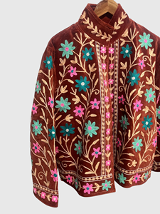 Chaqueta de Terciopelo con Bordado Floral a Mano, Manga Larga, Cuello Mandarín, Talla Grande, Estilo Prairie Chic para Mujer, Otoño - Product Image 4
