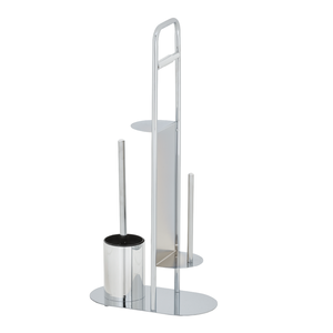 Modern Free Standing Toilet Paper Holder with Brush Holder Steel Oval Base Tiered Design <b>Bathroom</b> <b>Accessory</b> - Product Image 3