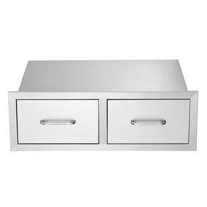 Accessorio per Cucina Esterna - Cassetti Doppi Orizzontali per BBQ 76 cm L x 25 cm A x 51 cm P con Maniglia in Acciaio Inox per BBQ da Isola - Product Image 1