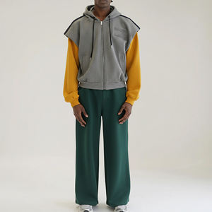 Survêtement d'hiver de haute qualité à double manche, surdimensionné, zippé, pour homme, 100% coton, imprimé, grandes tailles, pantalon de survêtement color block - Product Image 4