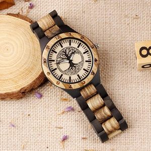 Montre-bracelet de luxe en bois naturel et quartz pour homme, boîtier et bracelet de 20 mm de largeur, affichage à aiguilles, design Art Déco, style antique fait main - Product Image 6