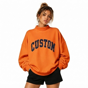 Nouveau Sweat-shirt Col Montant Femme Grande Taille Orange en Polaire Anti-Boulochage, Conception Personnalisée OEM, Meilleure Vente - Product Image 1