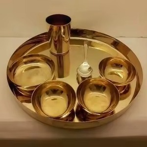 Service de table traditionnel en laiton Thali, vaisselle indienne, assiette, bol, cuillère, tasse, vente en gros de vaisselle pour hôtels et restaurants - Product Image 2