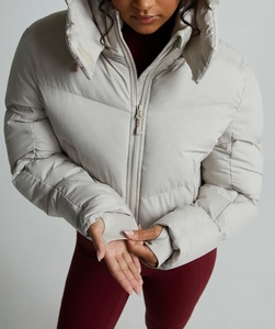 Women's Quilted Hooded <b>Jacket</b> <b>Short</b> Length Full <b>Sleeve</b> Zipper Closure Solid Color Winter Warm Coat Women Cropped Quilted <b>Jacket</b> - Product Image 2