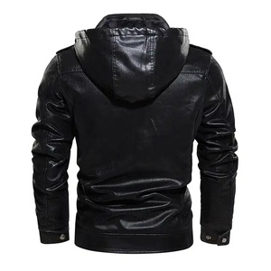 Veste à capuche en cuir PU pour homme, coupe ajustée, col montant, fermeture éclair, couleur unie, vêtement d'extérieur décontracté d'automne, manches classiques - Product Image 3