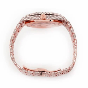 Montre automatique squelette entièrement sertie de moissanite or rose pour homme, luxe, acier inoxydable, aspect diamant, style hip-hop - Product Image 3