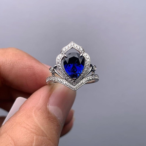 Anillo de Zafiro Azul Deslumbrante con Halo de Diamantes en Forma de Pera, Plata de Ley, Joyería para Fiestas, Regalo de Cumpleaños, Anillo Elegante para Mujer - Product Image 4