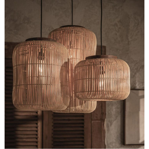 Lampe suspendue en jute faite à la main avec des pompons en coton, lampe suspendue bohème écologique tissée pour salon, café, restaurant - Product Image 6