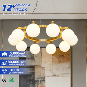 Modern Luxury Gold Ring Magic Bean Chandelier Milky White Glass Ball Pendant <b>Light</b> for Living Room <b>Dining</b> Room Bedroom - Product Image 1