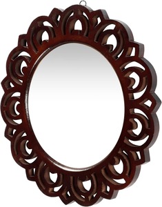 Urban Store Scandinavian Design Glass Wall <b>Mirror</b> Beveled Edge Walnut Color 16x16 Inch Handcrafted Floral Carving for Bathroom - Product Image 1
