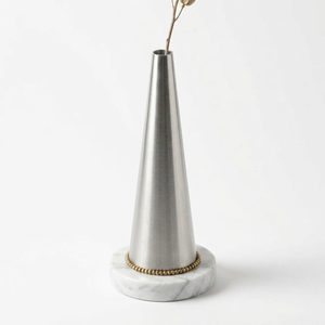 Vase de table artisanal en acier satiné SS304 de 12 cm avec base en marbre véritable Sadaf, vase en acier filé pour la décoration intérieure, les hôtels et les mariages - Product Image 3