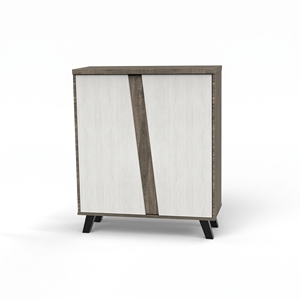 Modern 25 0048 2-Door 4-Tier <b>Shoe</b> Cabinet Geometric Accent Panel <b>Entryway</b> Organizer Freestanding <b>Storage</b> - Product Image 5