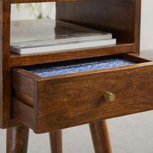 Solid Wood Modern Nightstand with <b>Drawer</b> and Open Shelf Brown Bedroom Furniture - Product Image 3